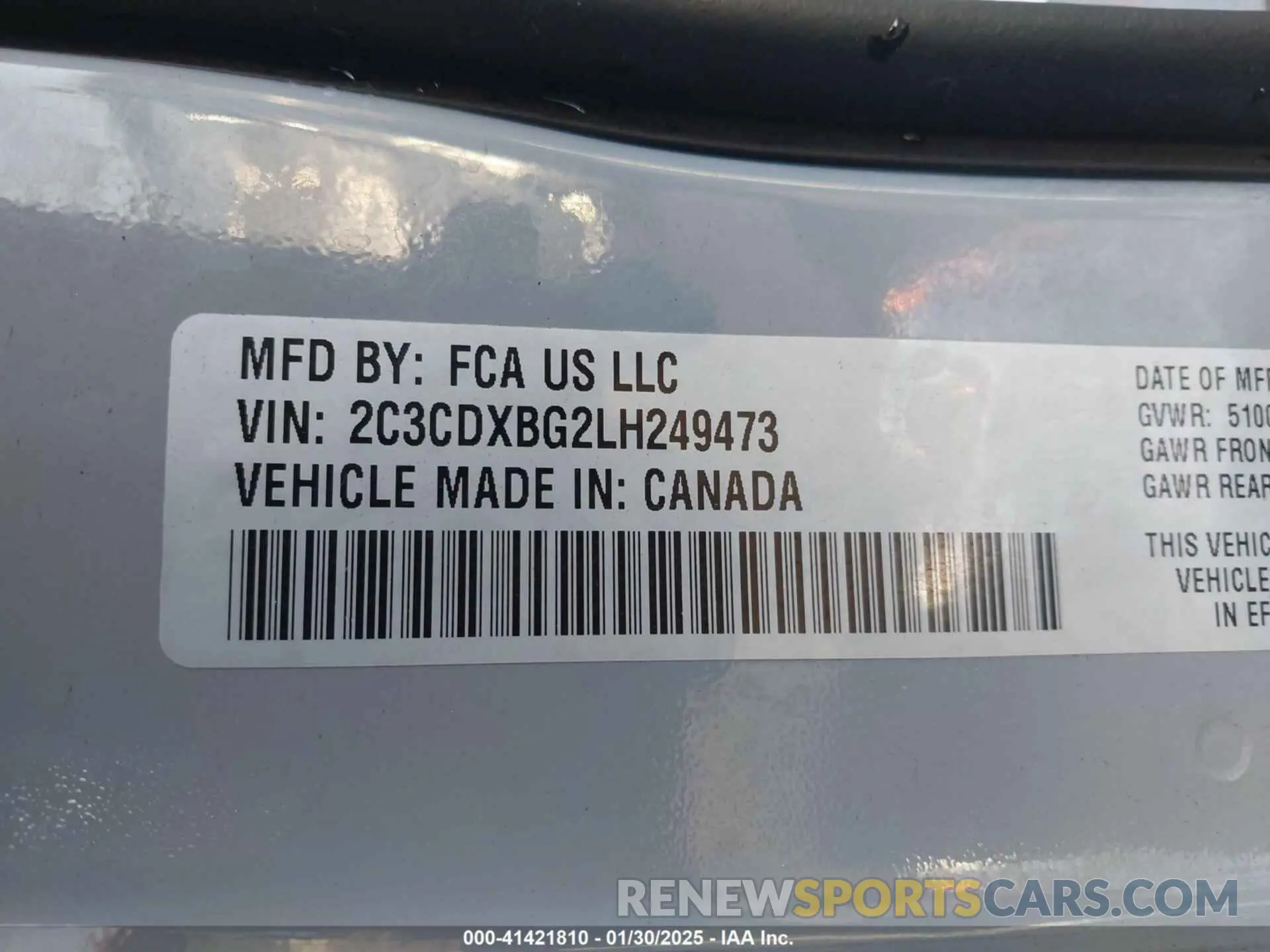 9 Photograph of a damaged car 2C3CDXBG2LH249473 DODGE CHARGER 2020