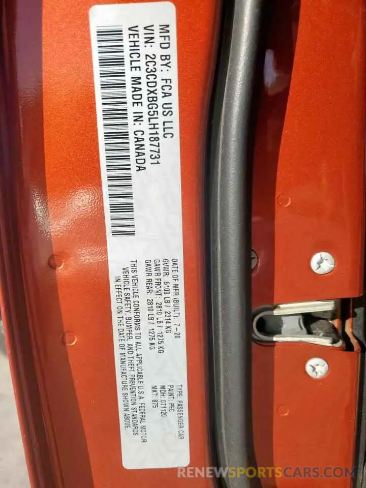 12 Photograph of a damaged car 2C3CDXBG5LH187731 DODGE CHARGER 2020