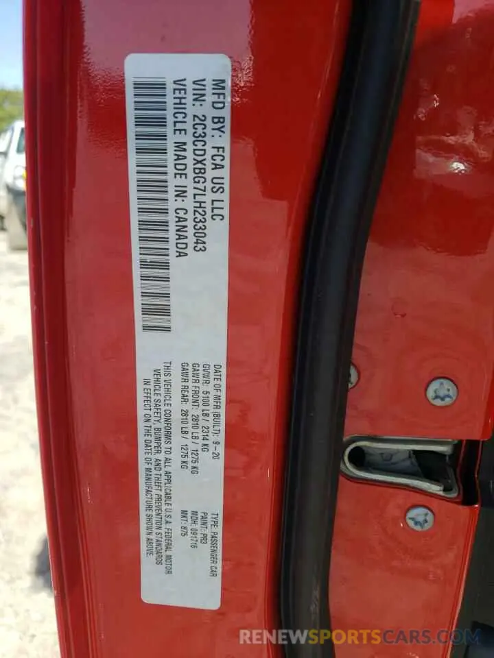 12 Photograph of a damaged car 2C3CDXBG7LH233043 DODGE CHARGER 2020