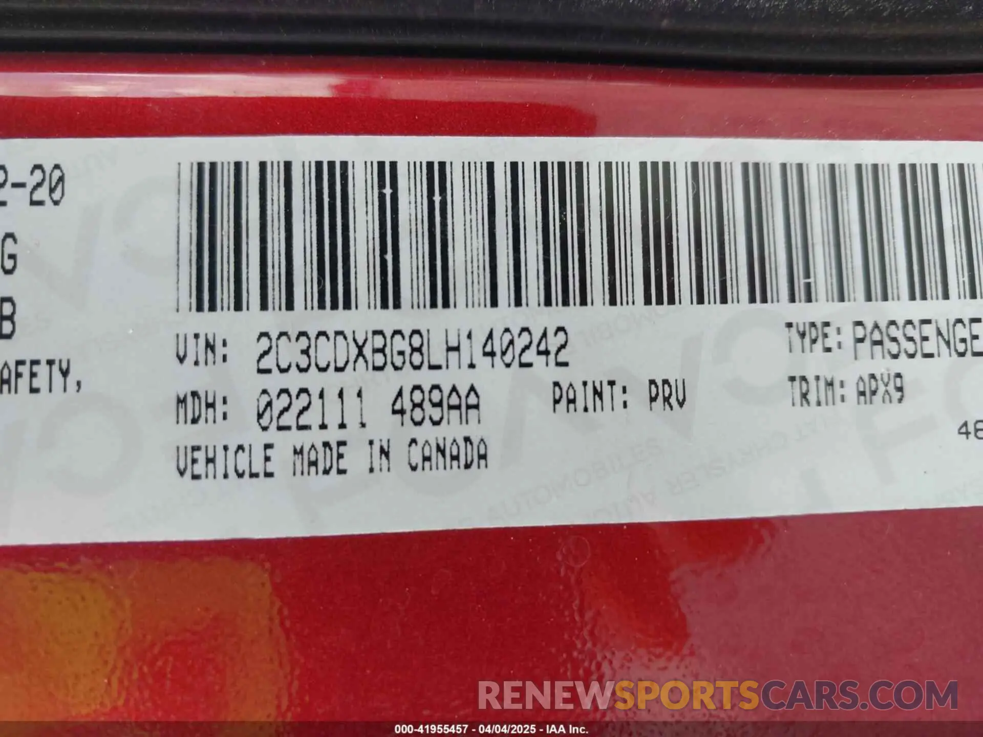 9 Photograph of a damaged car 2C3CDXBG8LH140242 DODGE CHARGER 2020