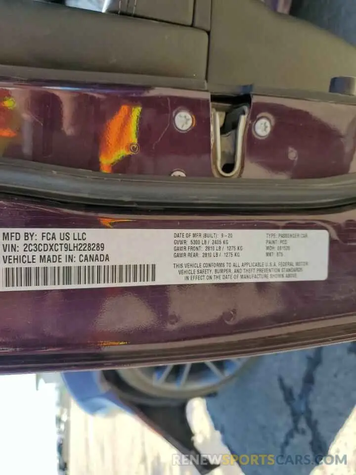 12 Photograph of a damaged car 2C3CDXCT9LH228289 DODGE CHARGER 2020