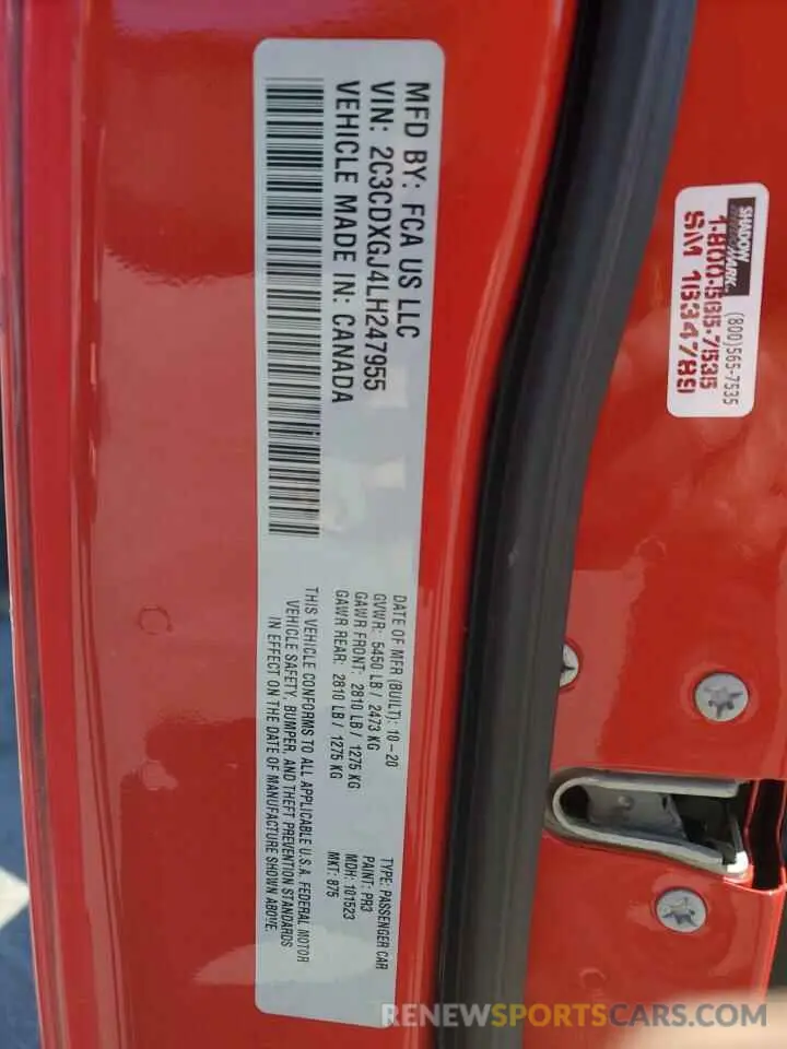 12 Photograph of a damaged car 2C3CDXGJ4LH247955 DODGE CHARGER 2020