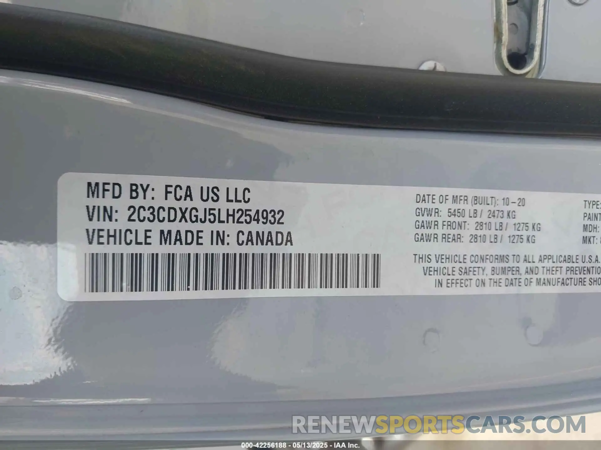 9 Photograph of a damaged car 2C3CDXGJ5LH254932 DODGE CHARGER 2020