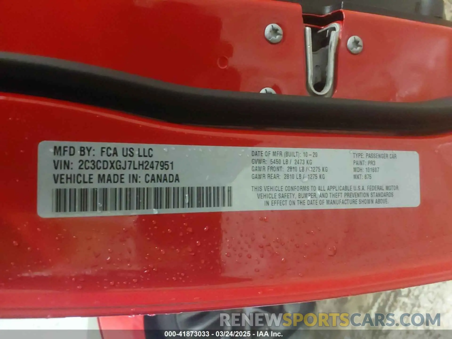 9 Photograph of a damaged car 2C3CDXGJ7LH247951 DODGE CHARGER 2020