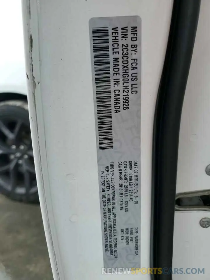 12 Photograph of a damaged car 2C3CDXHG0LH219928 DODGE CHARGER 2020