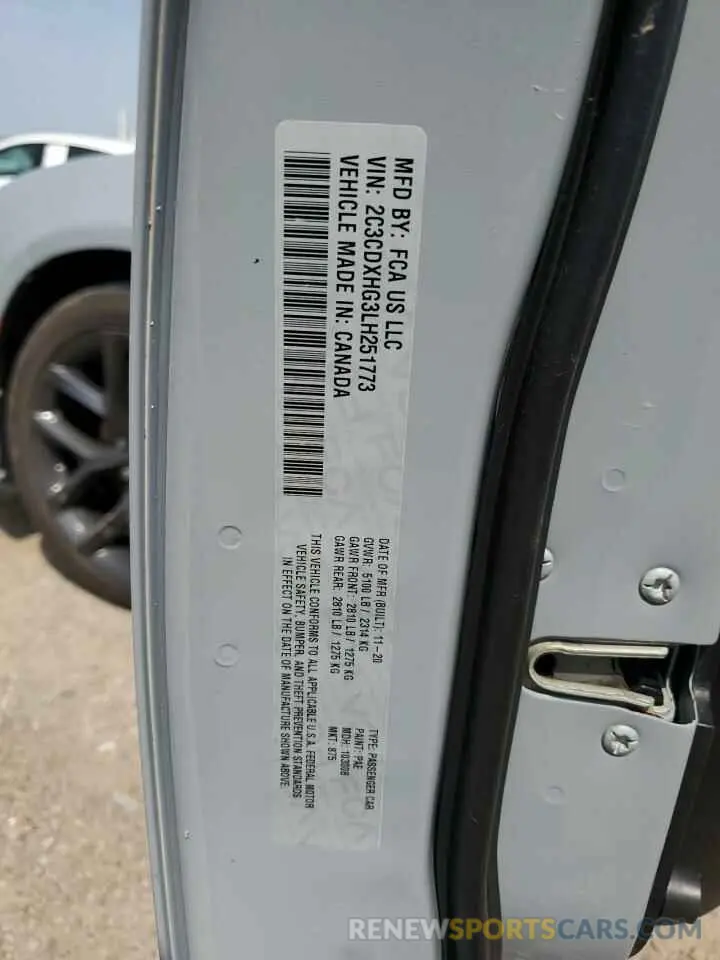 14 Photograph of a damaged car 2C3CDXHG3LH251773 DODGE CHARGER 2020