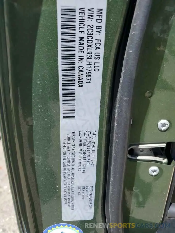 13 Photograph of a damaged car 2C3CDXL93LH179871 DODGE CHARGER 2020