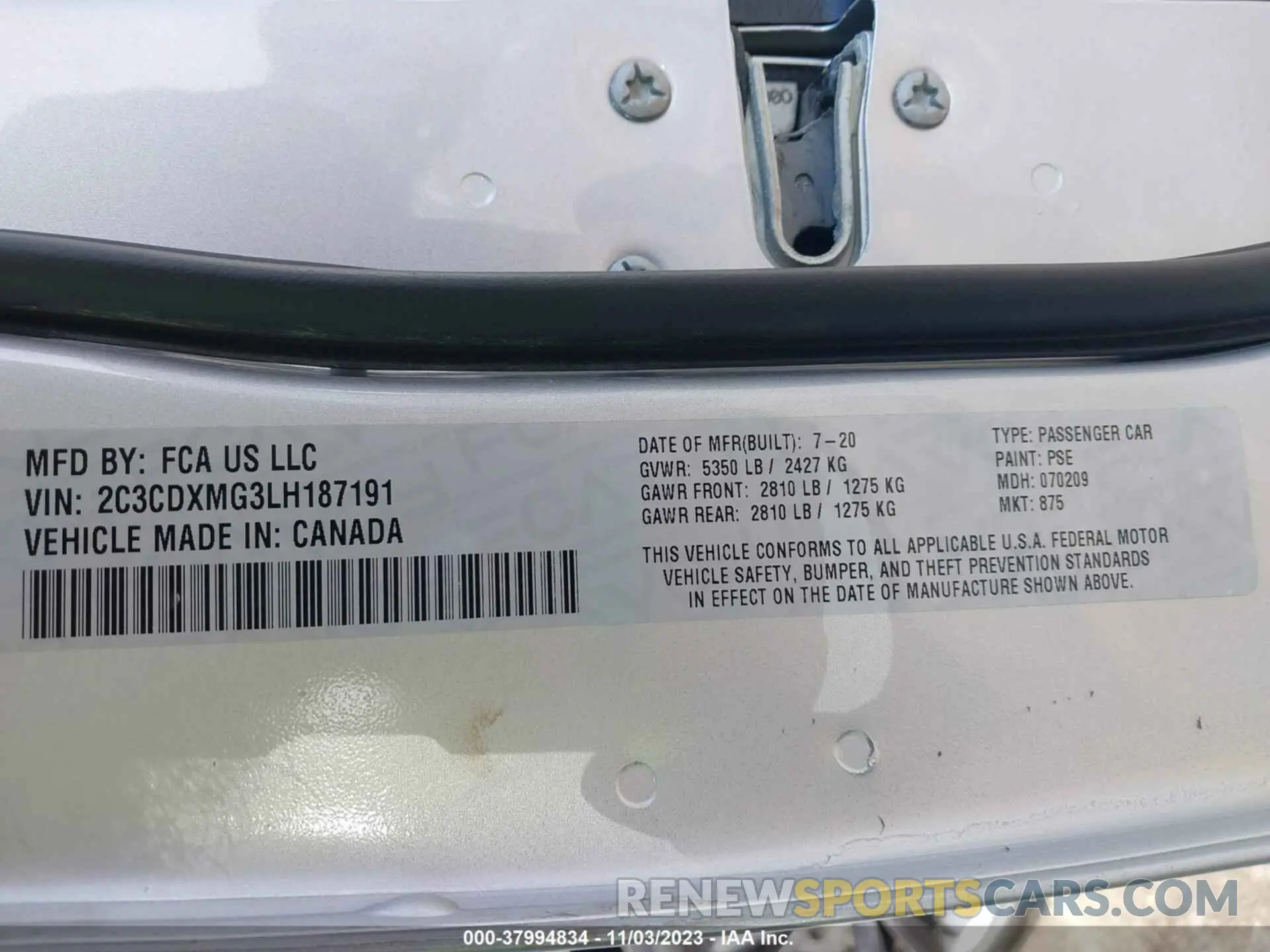 9 Photograph of a damaged car 2C3CDXMG3LH187191 DODGE CHARGER 2020