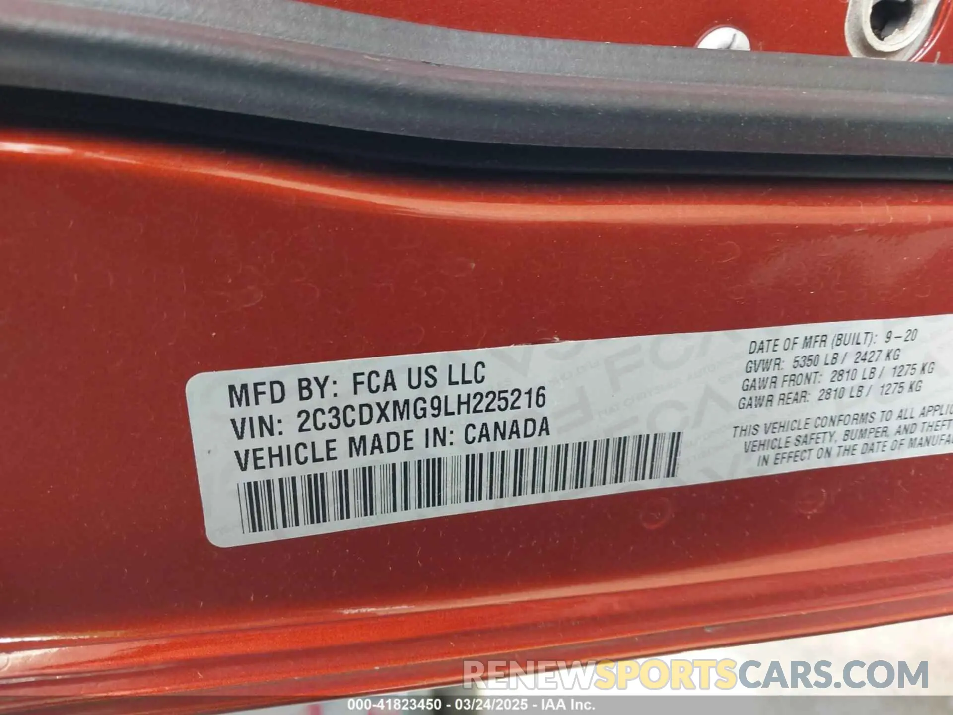 9 Photograph of a damaged car 2C3CDXMG9LH225216 DODGE CHARGER 2020