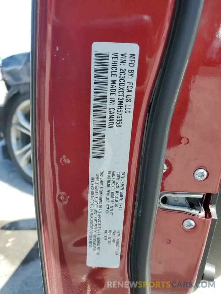 13 Photograph of a damaged car 2C3CDXCT3MH575358 DODGE CHARGER 2021