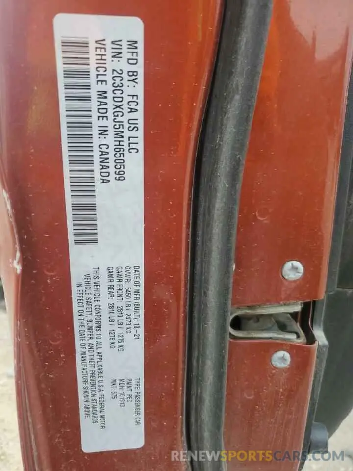 12 Photograph of a damaged car 2C3CDXGJ5MH650599 DODGE CHARGER 2021