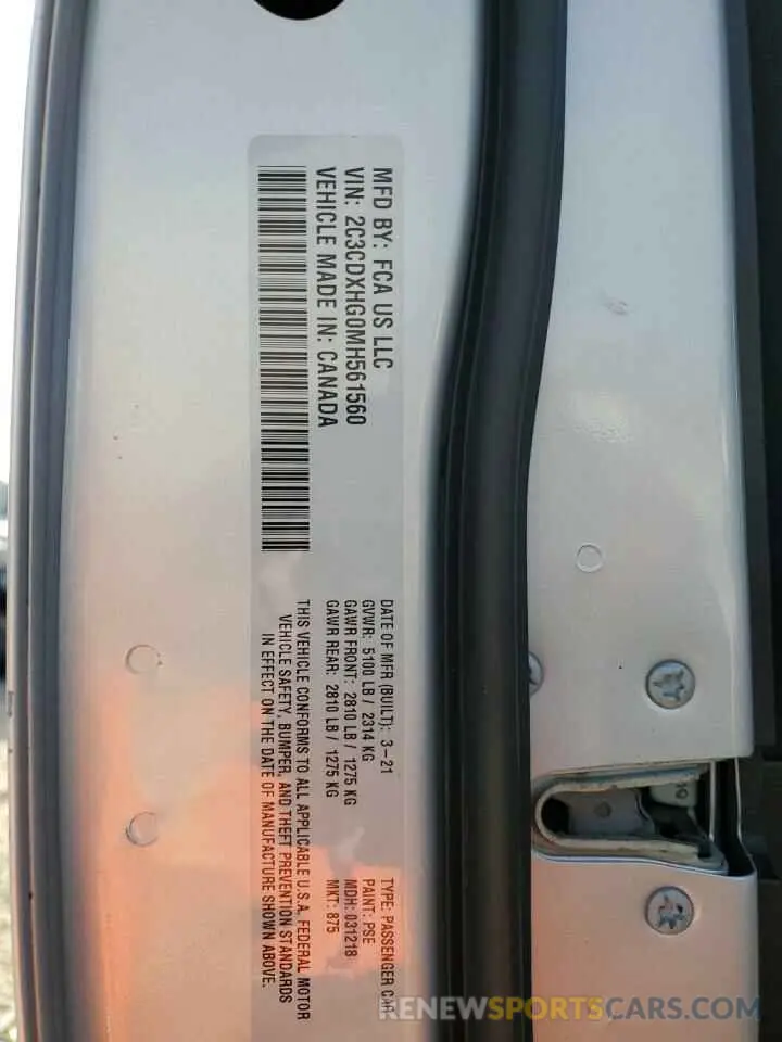 12 Photograph of a damaged car 2C3CDXHG0MH561560 DODGE CHARGER 2021