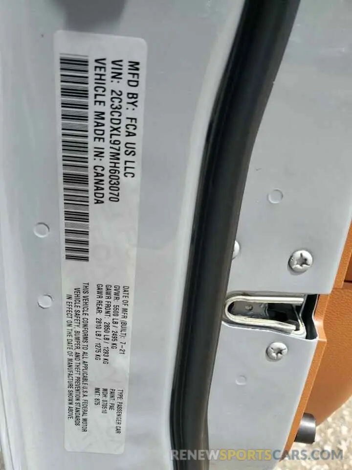 12 Photograph of a damaged car 2C3CDXL97MH603070 DODGE CHARGER 2021