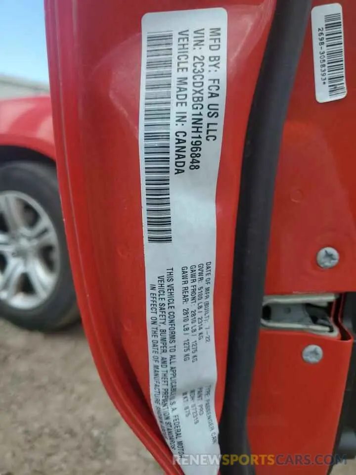 12 Photograph of a damaged car 2C3CDXBG1NH196848 DODGE CHARGER 2022