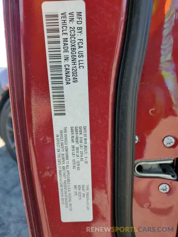 14 Photograph of a damaged car 2C3CDXBG6NH120249 DODGE CHARGER 2022