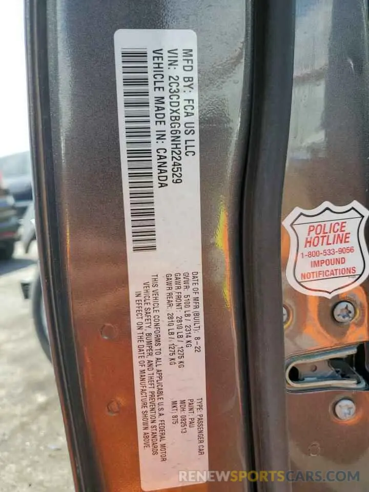 12 Photograph of a damaged car 2C3CDXBG6NH224529 DODGE CHARGER 2022