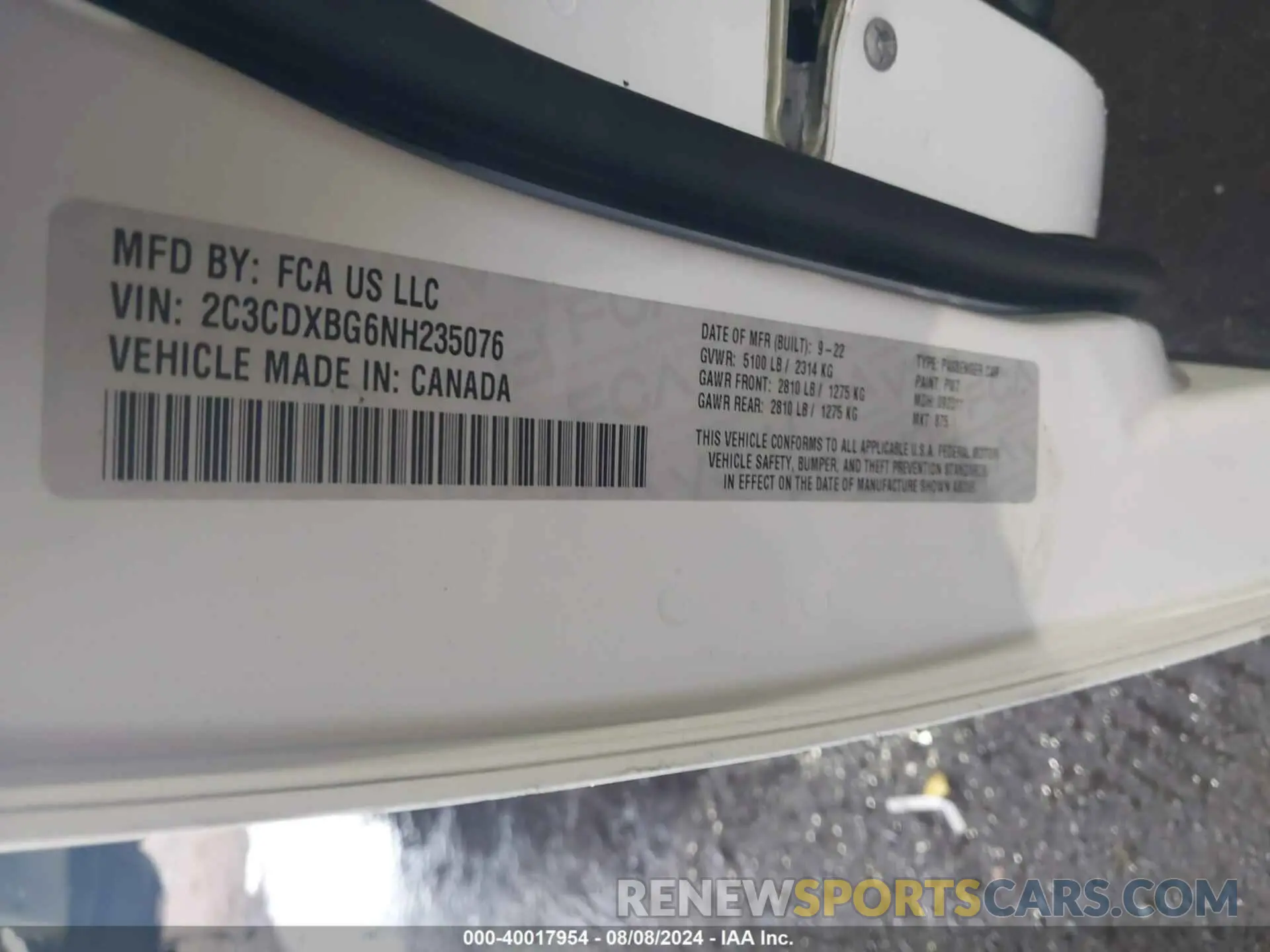 9 Photograph of a damaged car 2C3CDXBG6NH235076 DODGE CHARGER 2022