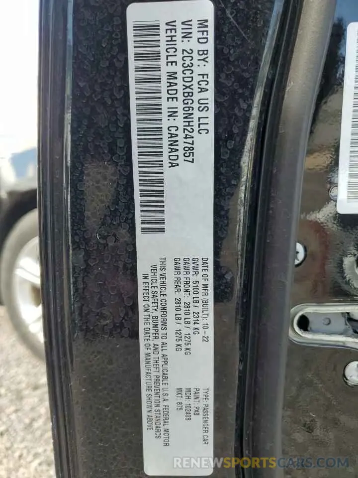 12 Photograph of a damaged car 2C3CDXBG6NH247857 DODGE CHARGER 2022