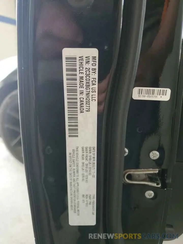 12 Photograph of a damaged car 2C3CDXBG7NH202779 DODGE CHARGER 2022