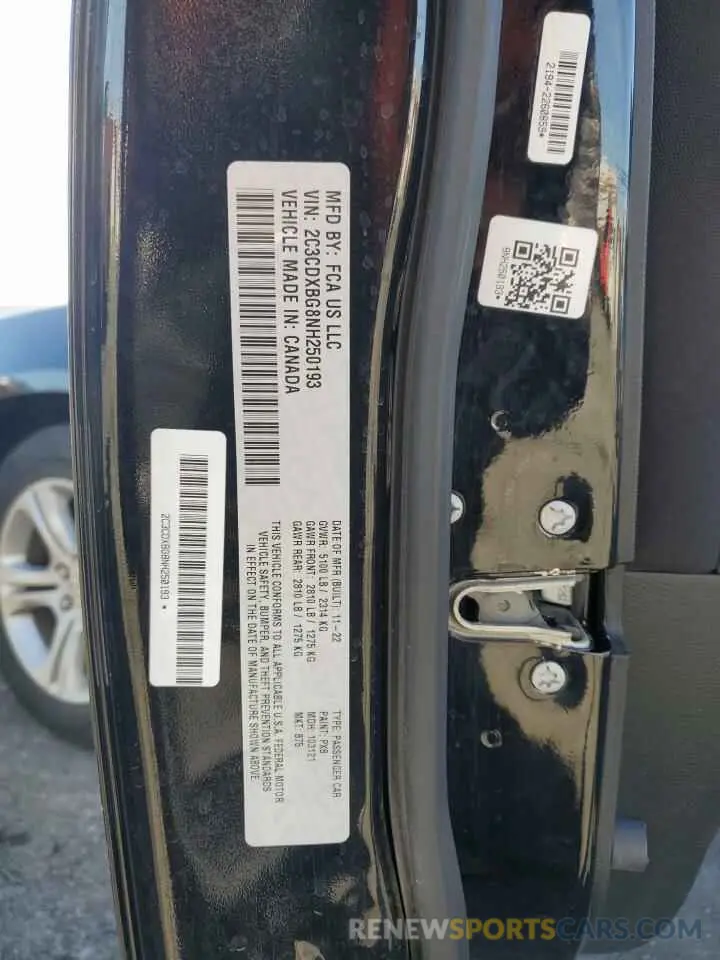 12 Photograph of a damaged car 2C3CDXBG8NH250193 DODGE CHARGER 2022