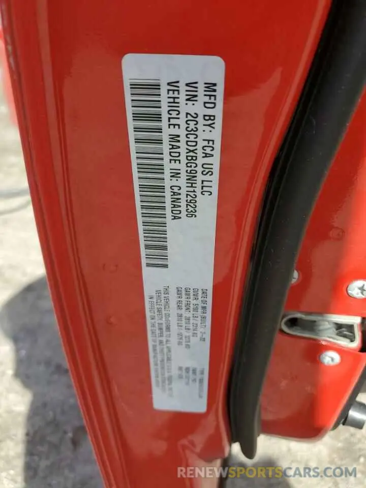 12 Photograph of a damaged car 2C3CDXBG9NH129236 DODGE CHARGER 2022