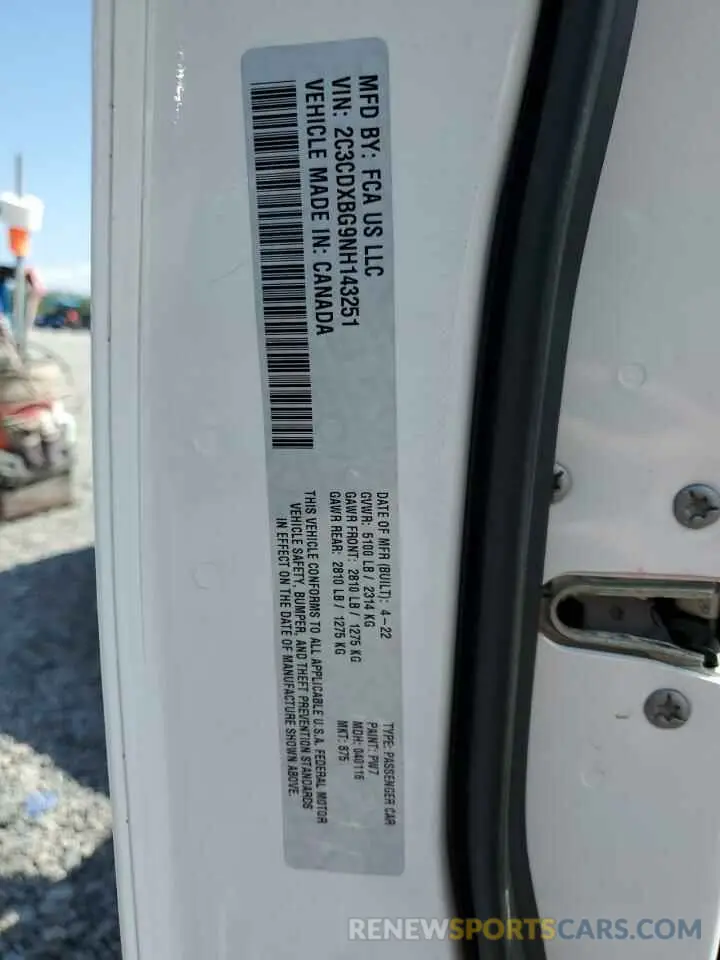 13 Photograph of a damaged car 2C3CDXBG9NH143251 DODGE CHARGER 2022