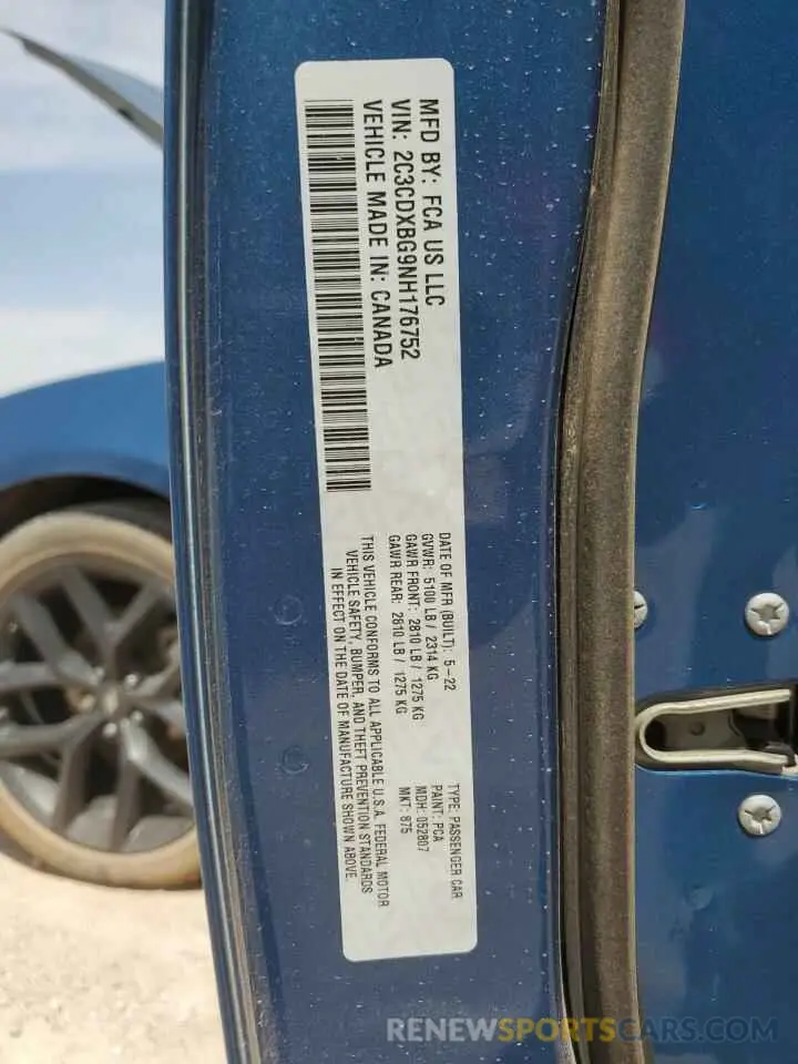 12 Photograph of a damaged car 2C3CDXBG9NH176752 DODGE CHARGER 2022