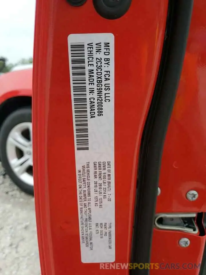 12 Photograph of a damaged car 2C3CDXBG9NH200886 DODGE CHARGER 2022