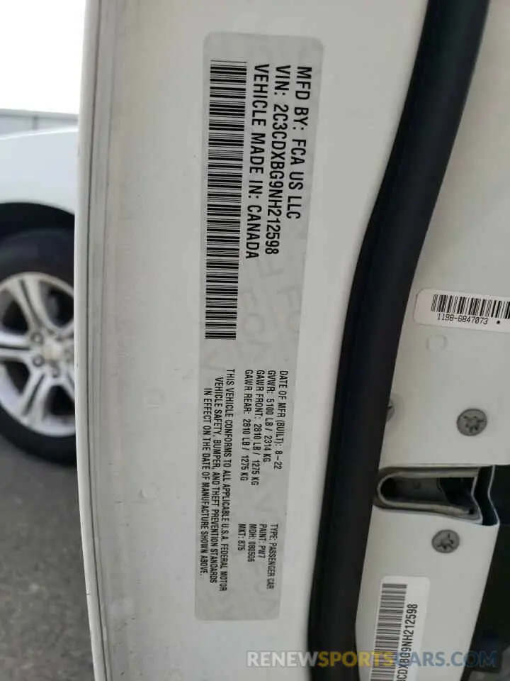 13 Photograph of a damaged car 2C3CDXBG9NH212598 DODGE CHARGER 2022