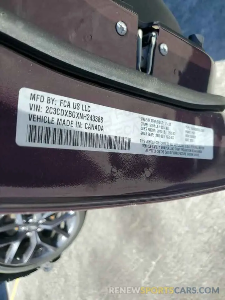 12 Photograph of a damaged car 2C3CDXBGXNH243388 DODGE CHARGER 2022