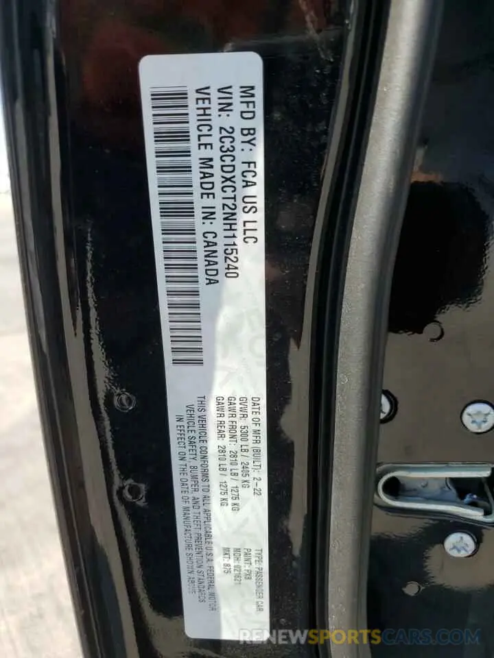 12 Photograph of a damaged car 2C3CDXCT2NH115240 DODGE CHARGER 2022