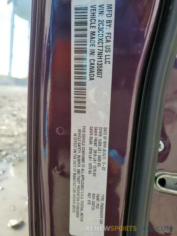 12 Photograph of a damaged car 2C3CDXCT7NH135807 DODGE CHARGER 2022