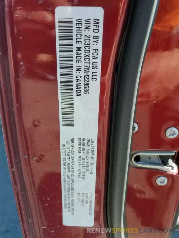 12 Photograph of a damaged car 2C3CDXCT7NH228536 DODGE CHARGER 2022