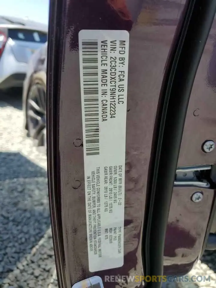 12 Photograph of a damaged car 2C3CDXCT9NH122234 DODGE CHARGER 2022