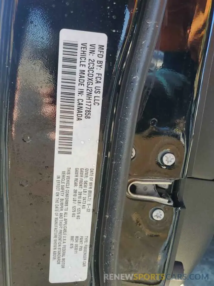 12 Photograph of a damaged car 2C3CDXGJ2NH177858 DODGE CHARGER 2022