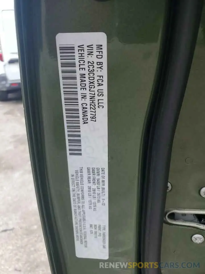 12 Photograph of a damaged car 2C3CDXGJ7NH227797 DODGE CHARGER 2022