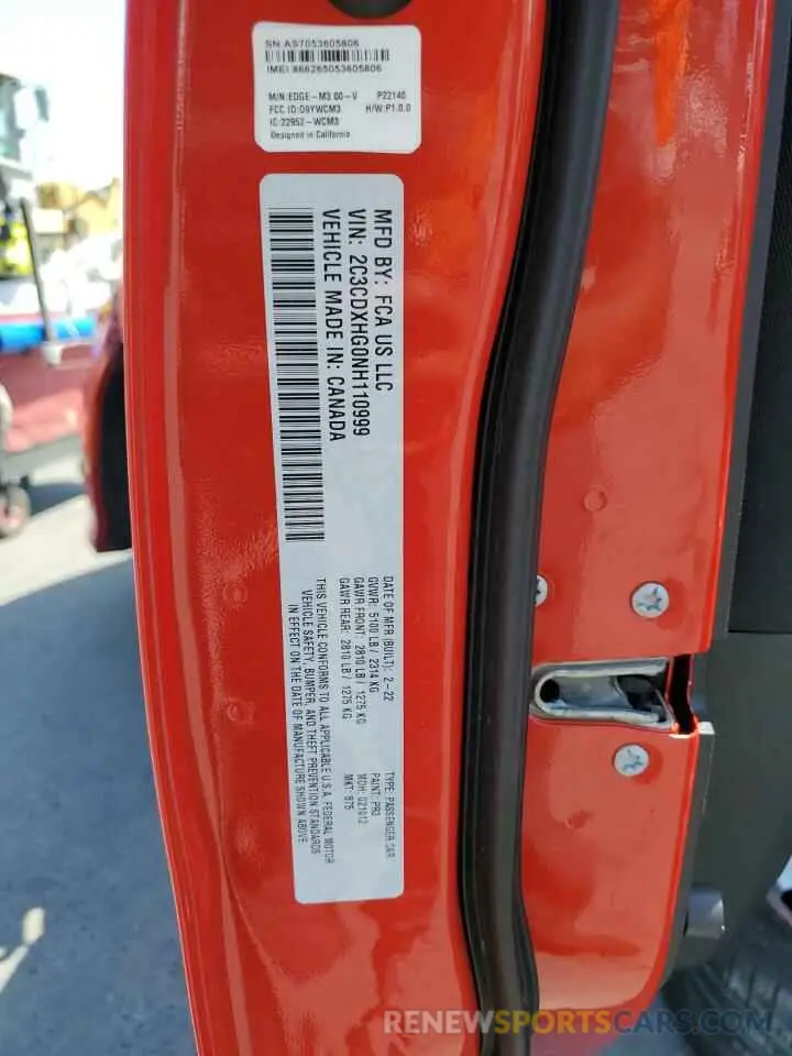 12 Photograph of a damaged car 2C3CDXHG0NH110999 DODGE CHARGER 2022