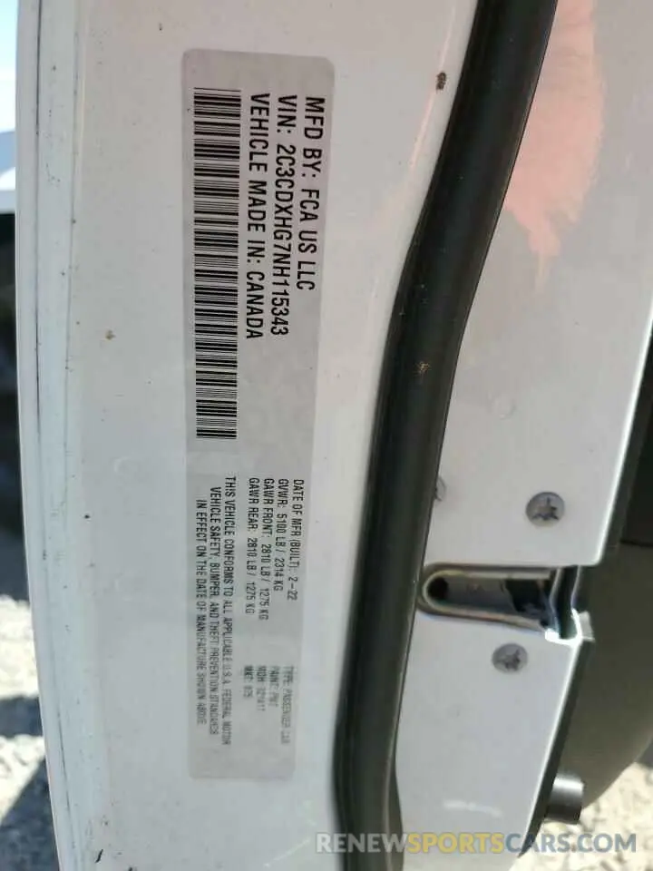 12 Photograph of a damaged car 2C3CDXHG7NH115343 DODGE CHARGER 2022