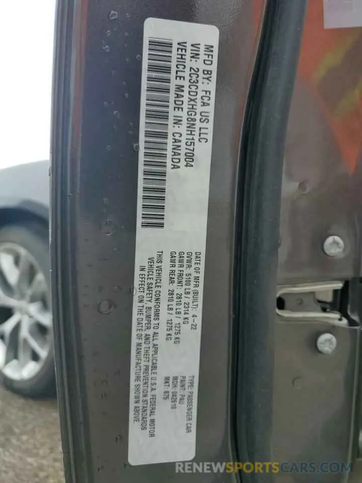 12 Photograph of a damaged car 2C3CDXHG8NH157004 DODGE CHARGER 2022