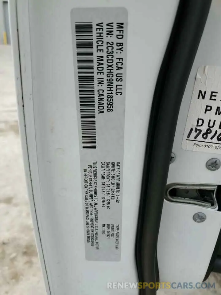 12 Photograph of a damaged car 2C3CDXHG9NH185958 DODGE CHARGER 2022