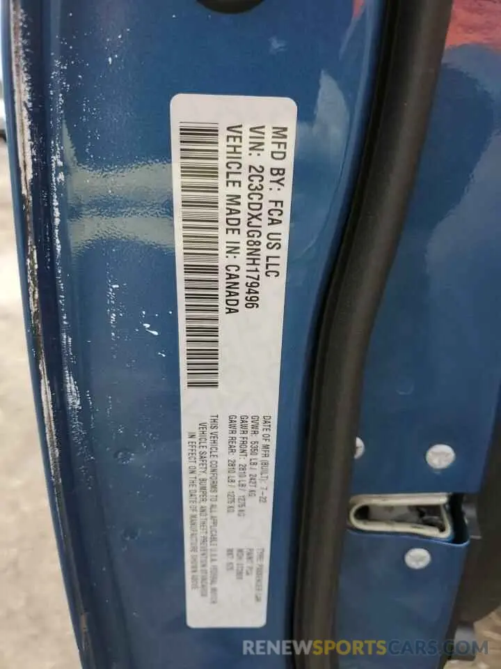 12 Photograph of a damaged car 2C3CDXJG8NH179496 DODGE CHARGER 2022