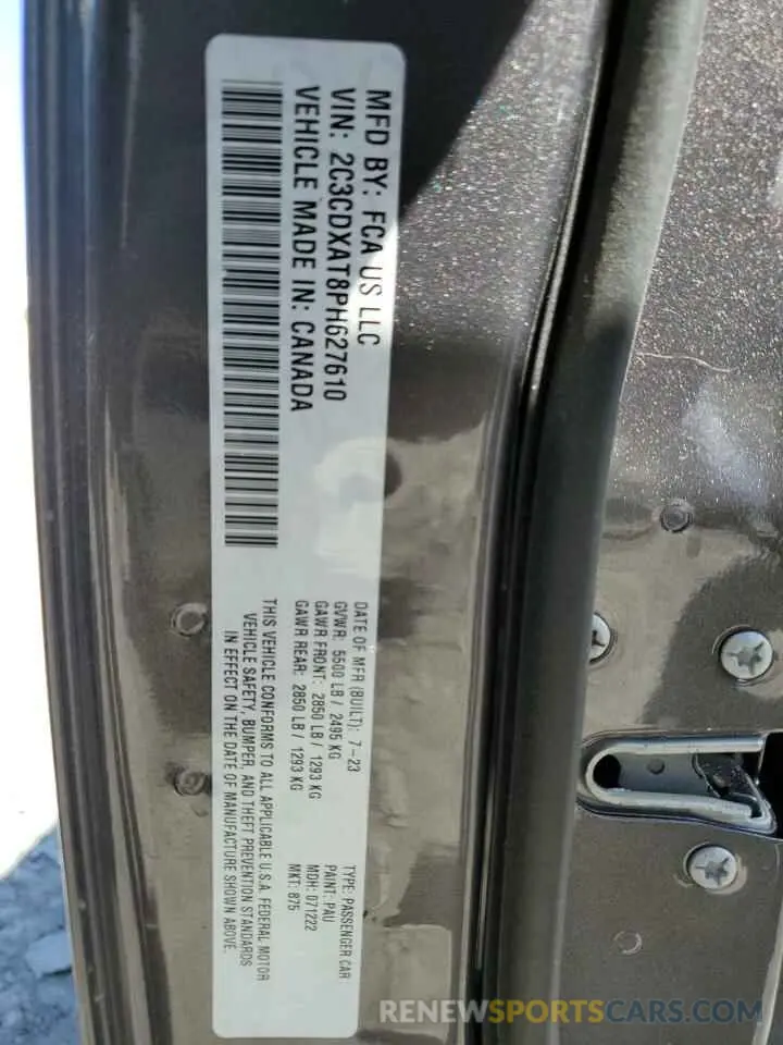 12 Photograph of a damaged car 2C3CDXAT8PH627610 DODGE CHARGER 2023