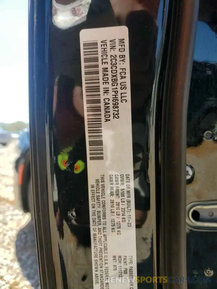 12 Photograph of a damaged car 2C3CDXBG1PH698732 DODGE CHARGER 2023