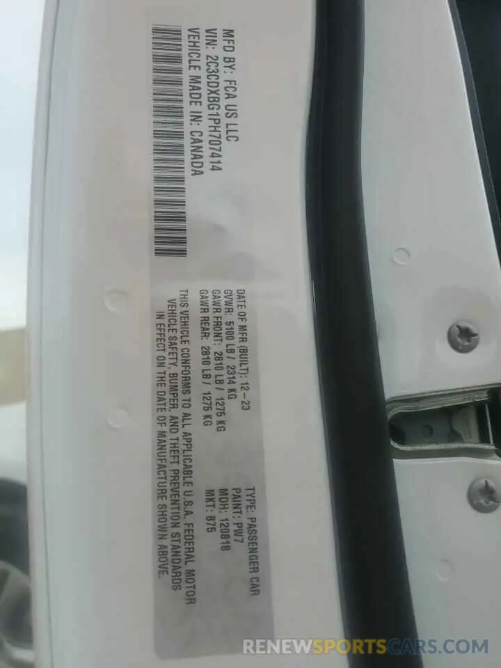 12 Photograph of a damaged car 2C3CDXBG1PH707414 DODGE CHARGER 2023
