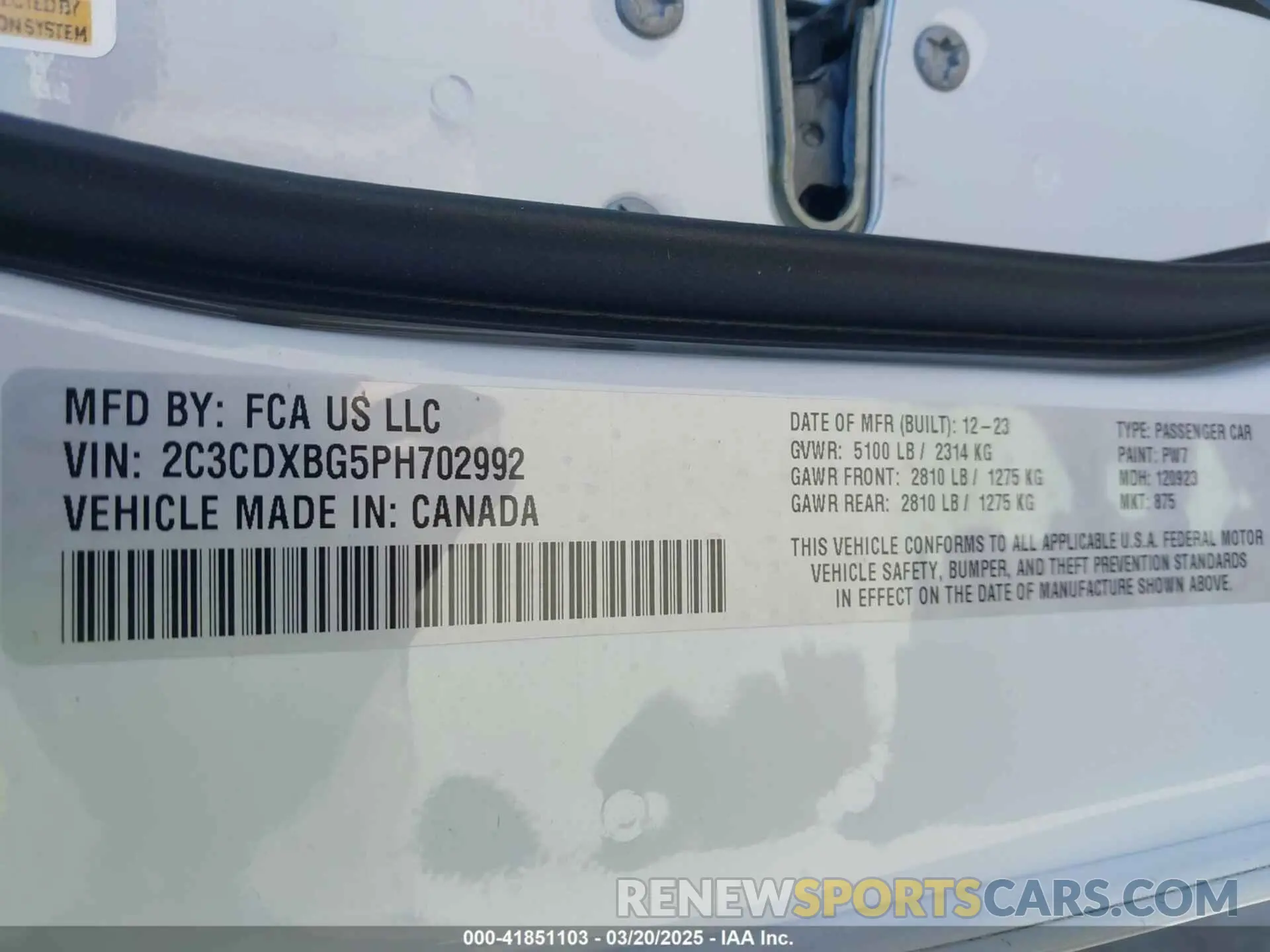 9 Photograph of a damaged car 2C3CDXBG5PH702992 DODGE CHARGER 2023