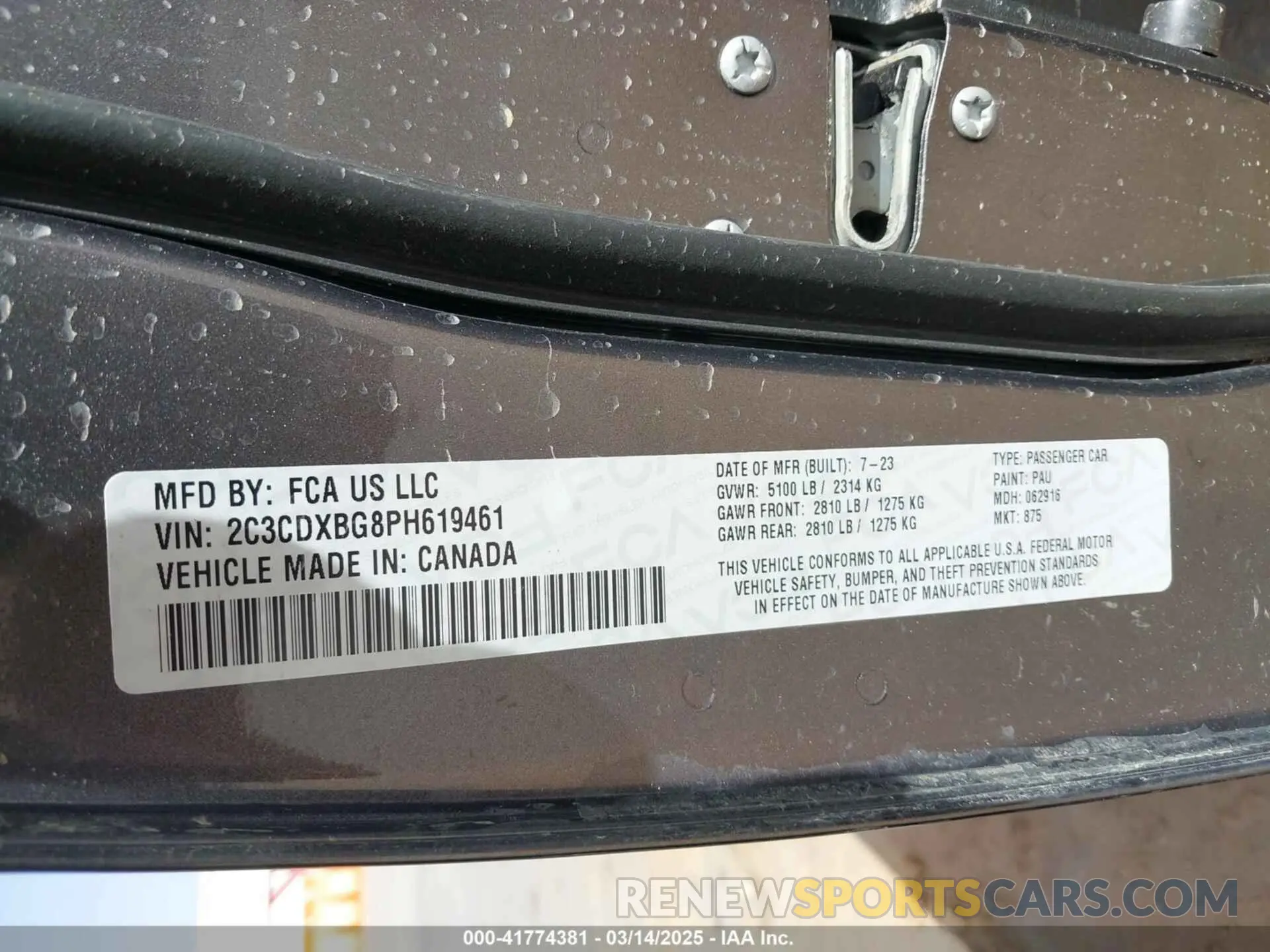 9 Photograph of a damaged car 2C3CDXBG8PH619461 DODGE CHARGER 2023