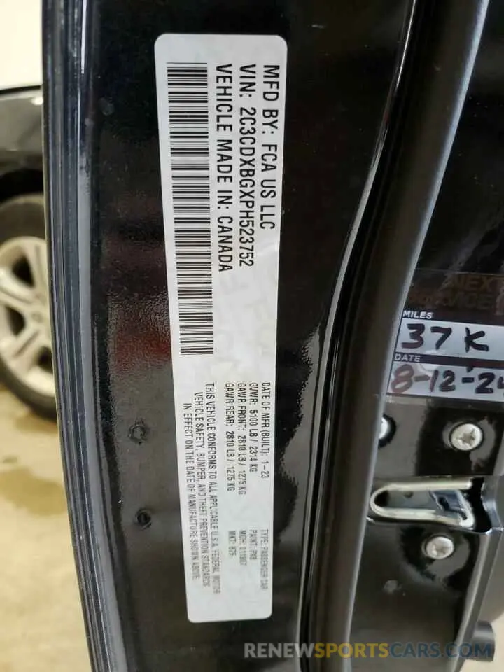 13 Photograph of a damaged car 2C3CDXBGXPH523752 DODGE CHARGER 2023
