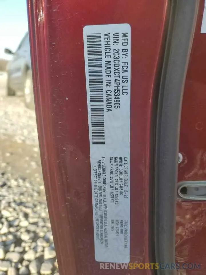 12 Photograph of a damaged car 2C3CDXCT4PH534905 DODGE CHARGER 2023