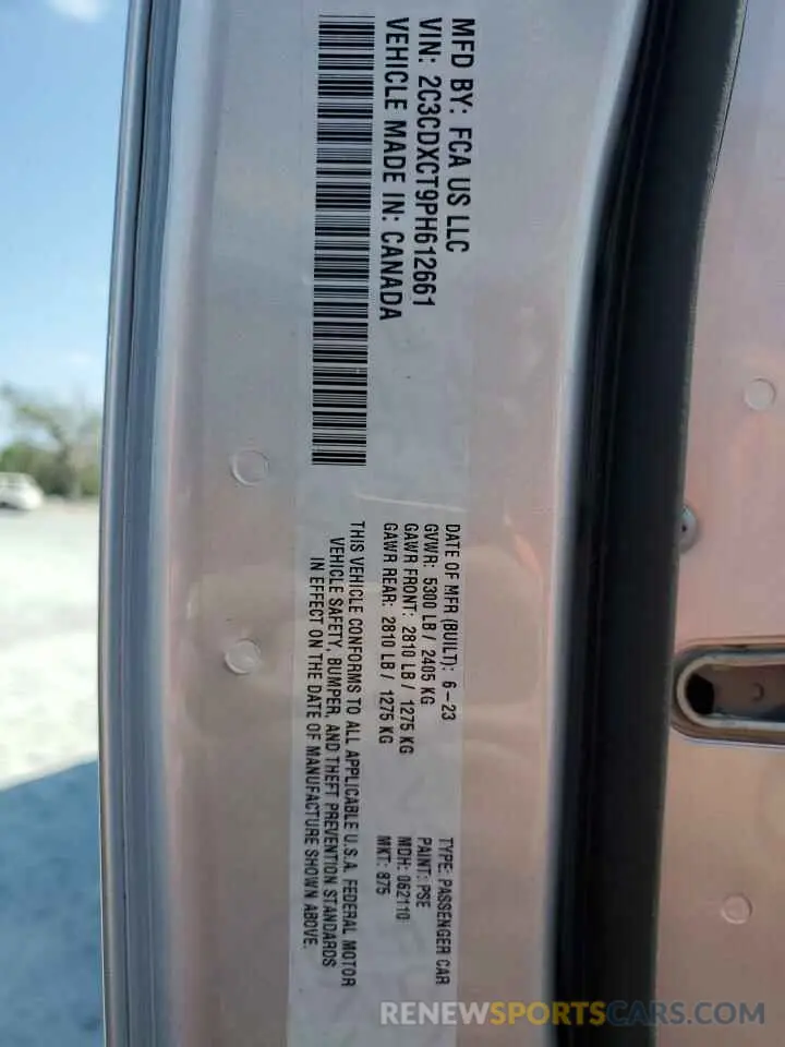 12 Photograph of a damaged car 2C3CDXCT9PH612661 DODGE CHARGER 2023