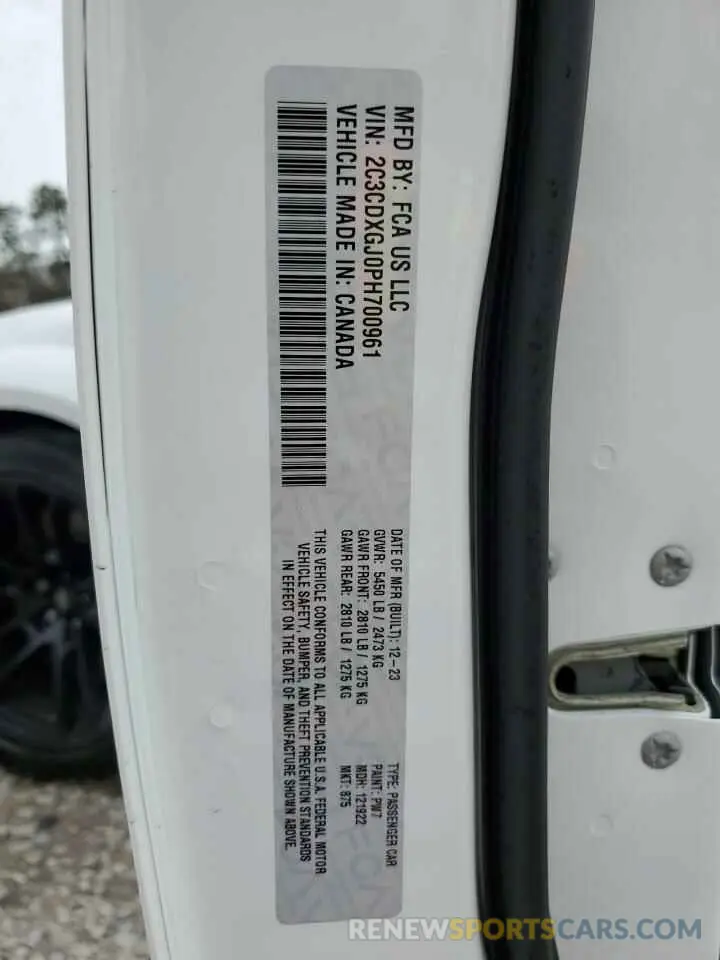12 Photograph of a damaged car 2C3CDXGJ0PH700961 DODGE CHARGER 2023